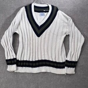 Vintage Free Fall USA Med Made Chunky Knit V Neck Cricket‎ Sweater Ribbed Preppy